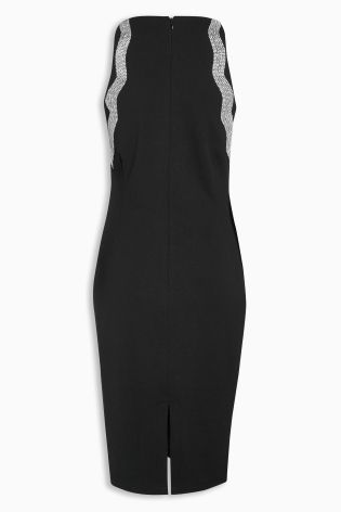 Black Embellished Stretch Bodycon Dress